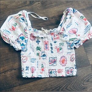 Monteau White Smocked Crop Top